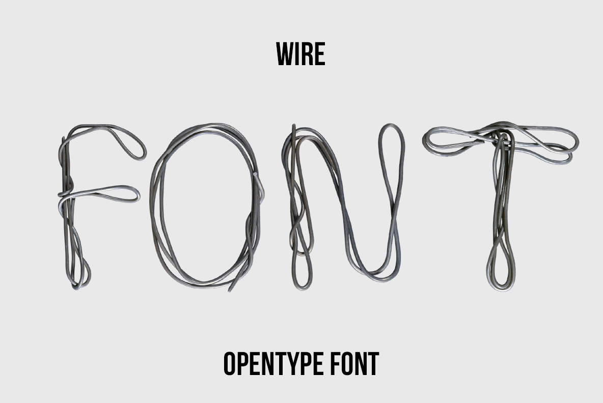Cover of the Wire Font. Metallic Web OpenType Typeface Made By Handmade Font