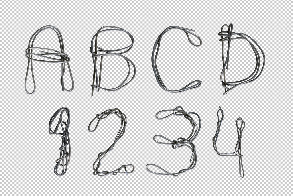 Photoshop test with the Wire Font. Metallic Web OpenType Typeface Made By Handmade Font