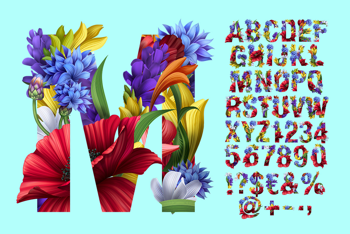 Flowers Font. OpenType Font. Alphabet