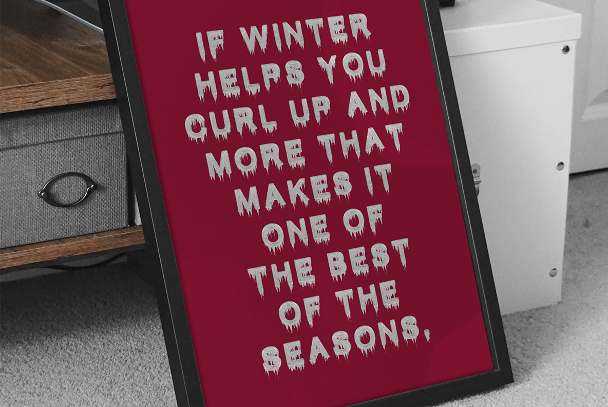 Red poster with Icicle Font. Ice OpenType Typeface Made By Handmade Font