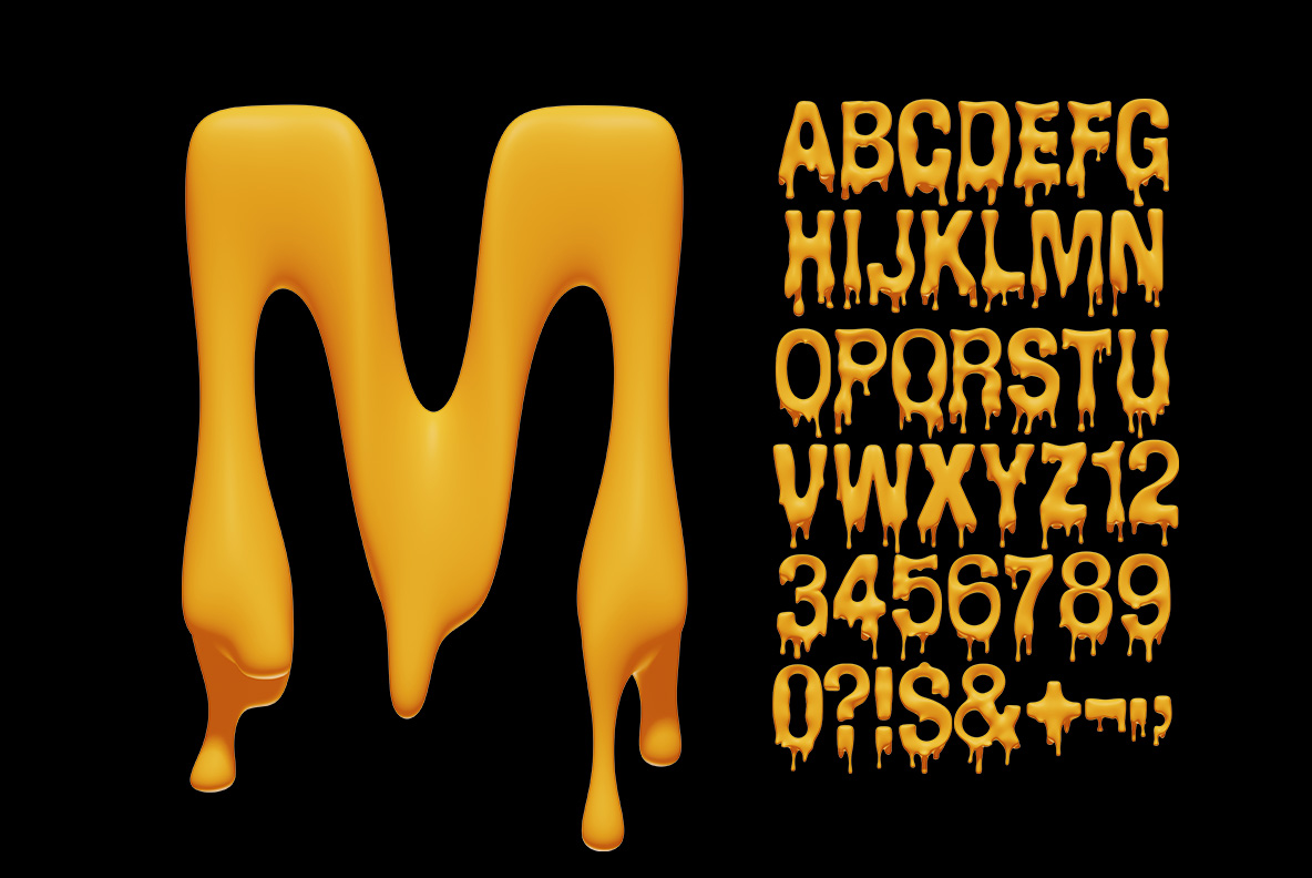 Melting Font OpenType Typeface SVG. Alphabet of melting font
