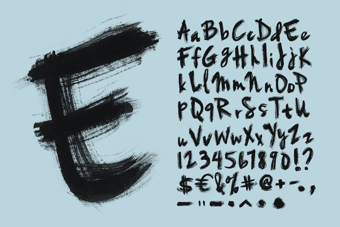Alphabet of the Oil Brush Font. Paint OpenType Typeface Made By Handmade Font