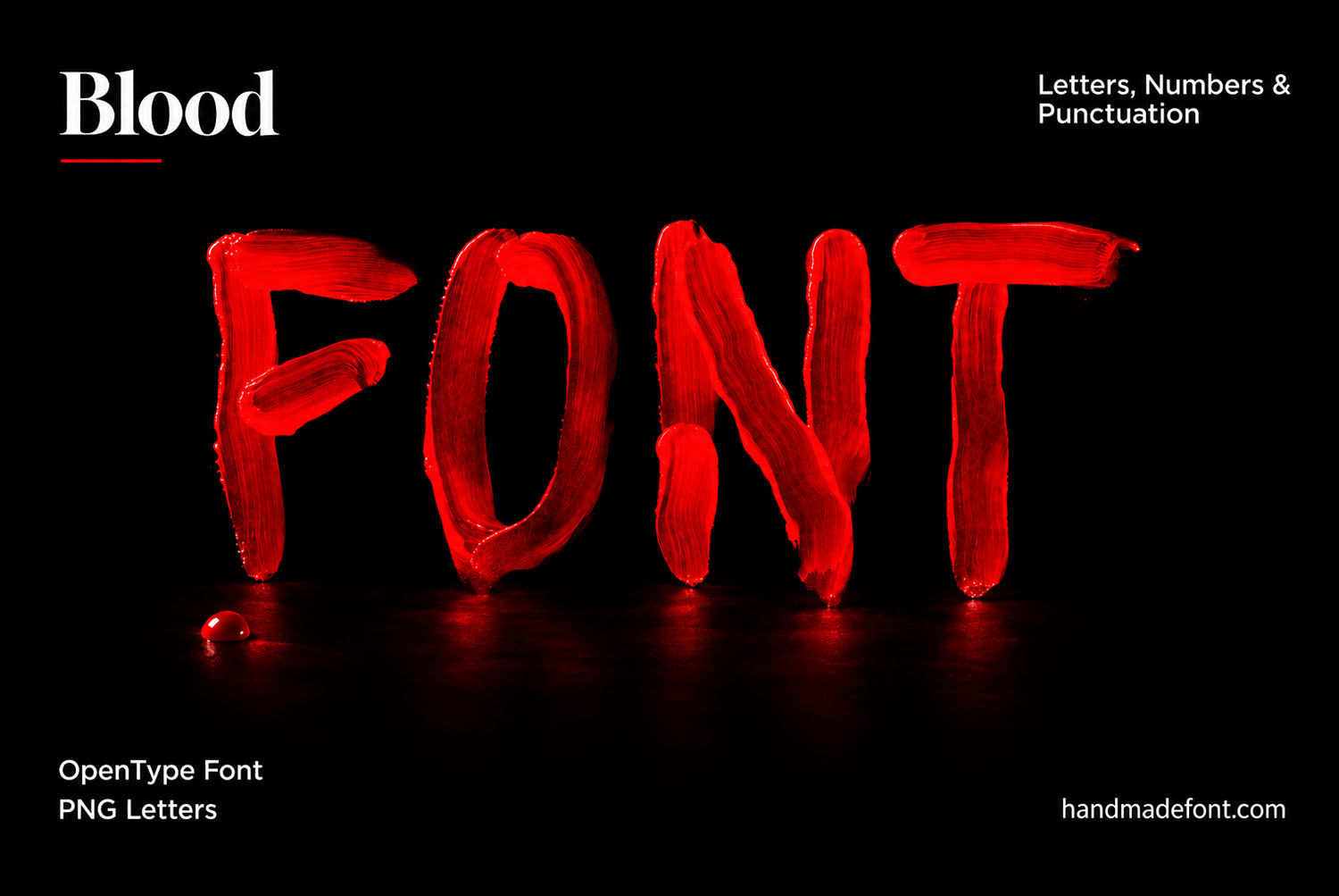Blood Font cover Dark cover with the word FONT painted in the Blood Font