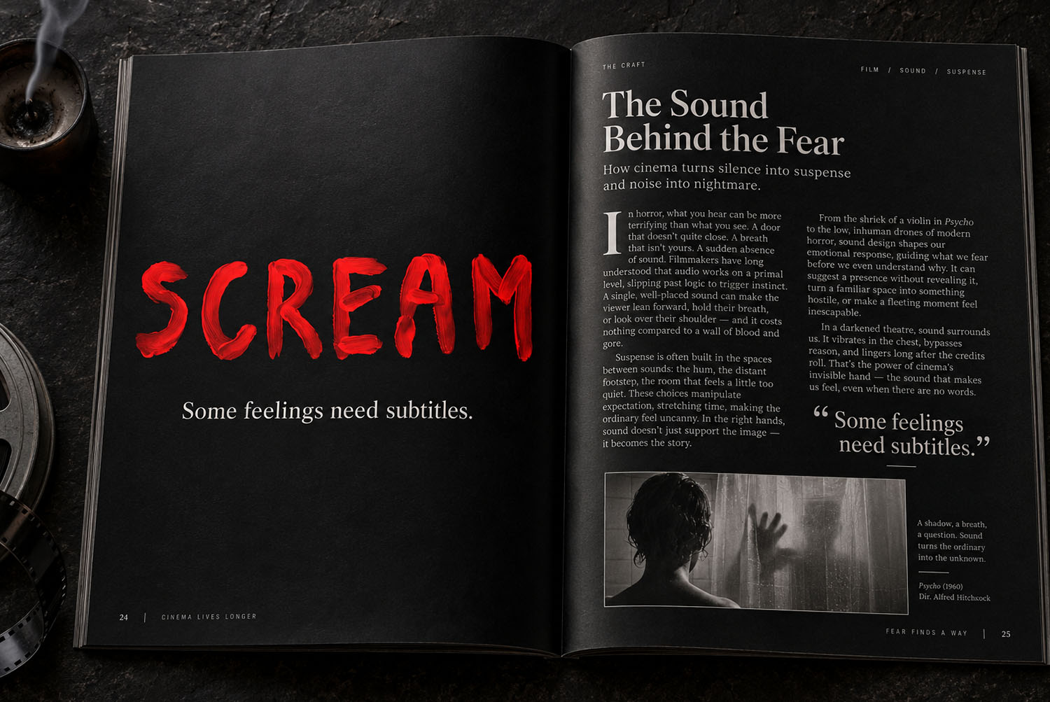 Blood Font magazine spread Magazine spread with a fear headline set in the Blood Font