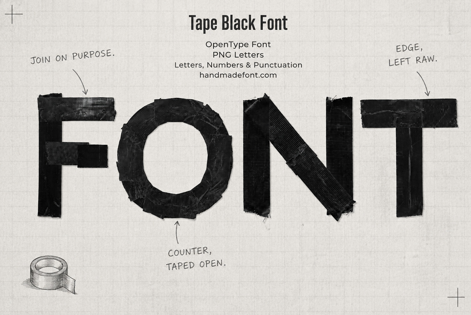 Tape Black Font – OTF Font and PNG Letters Tape Black Font with OTF typeface and individual PNG letters for creative layouts