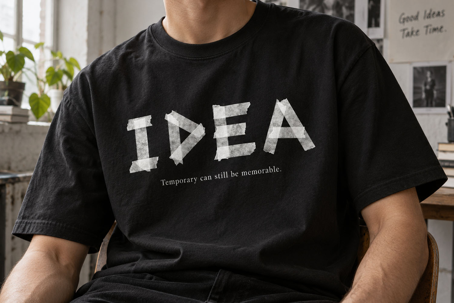 Tape White Font on a t-shirt T-shirt printed with the Tape White Font