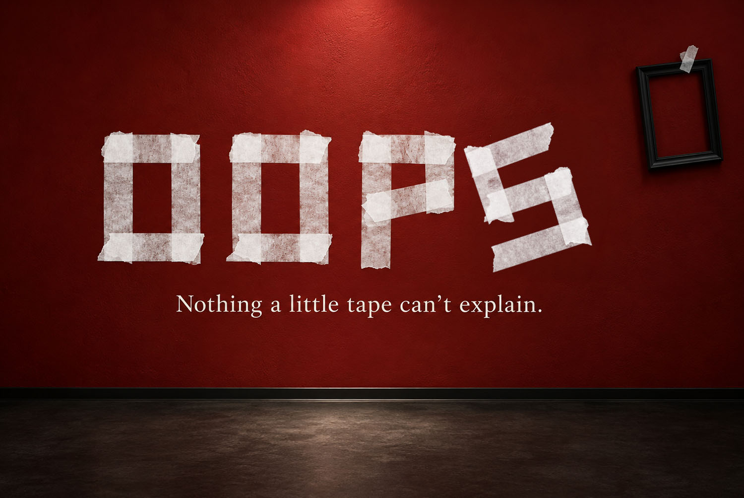 Tape White Font spelling OOPS The word OOPS taped out in the Tape White Font