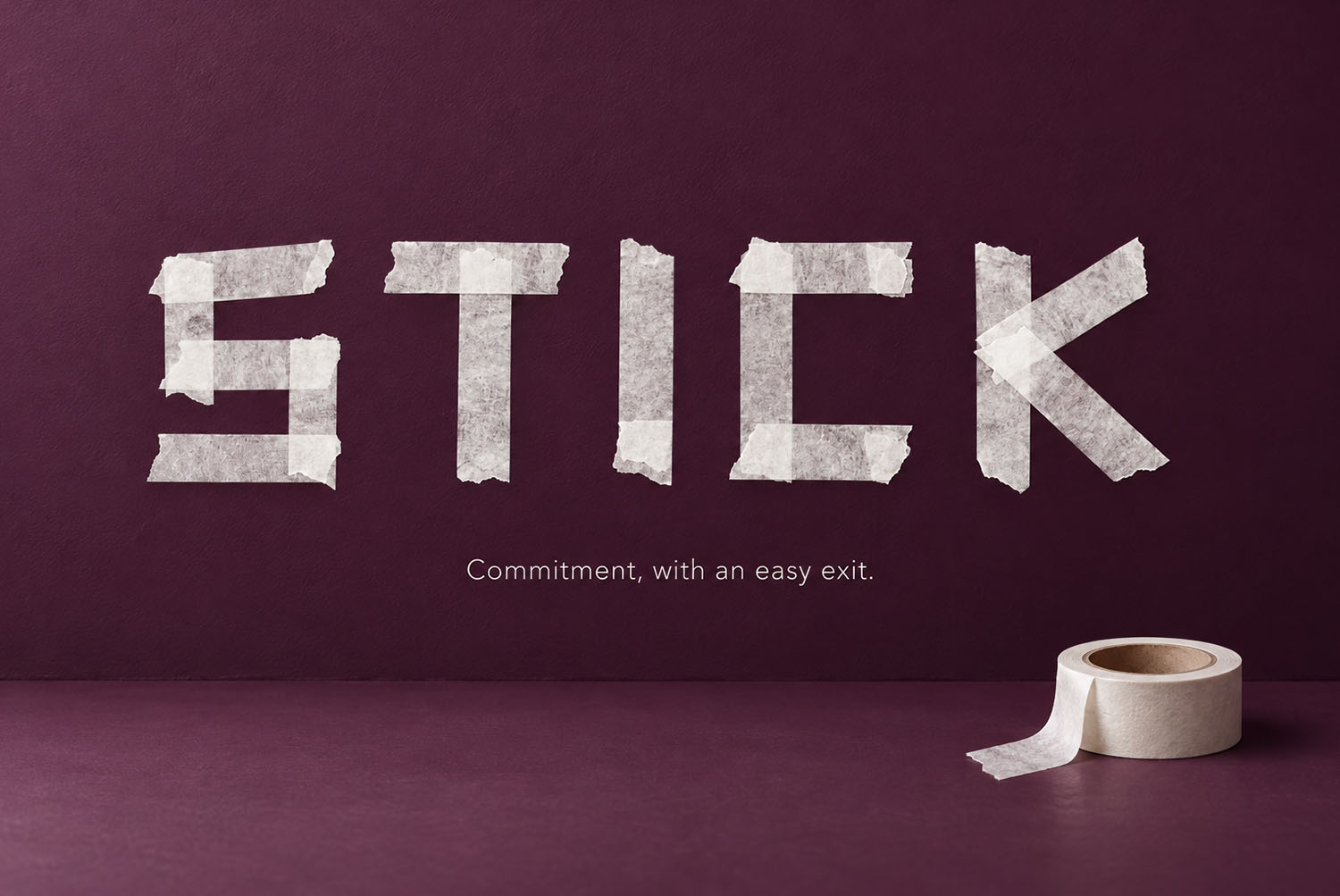 Tape White Font spelling STICK The word STICK taped out in the Tape White Font