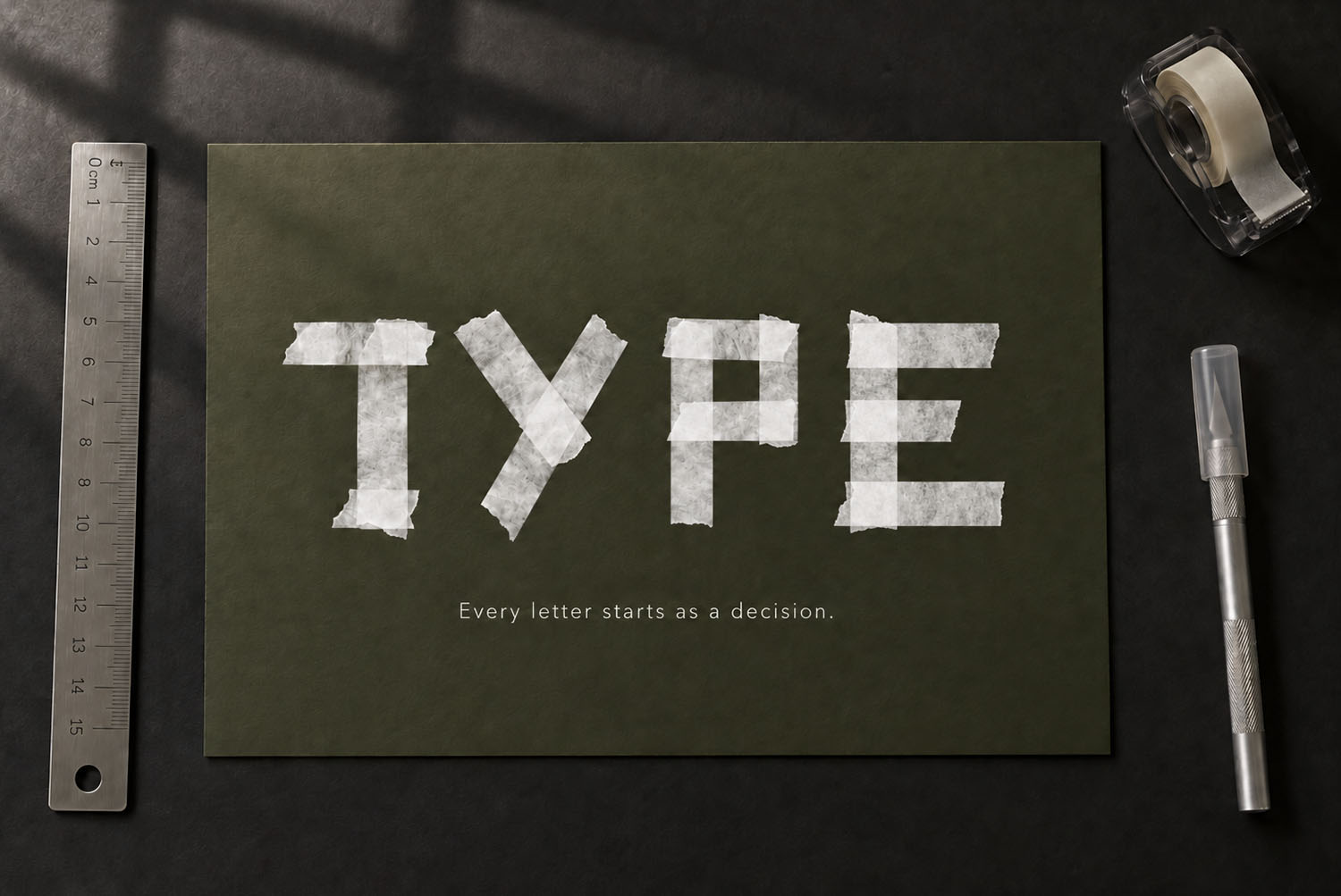 Tape White Font spelling TYPE The word TYPE taped out in the Tape White Font