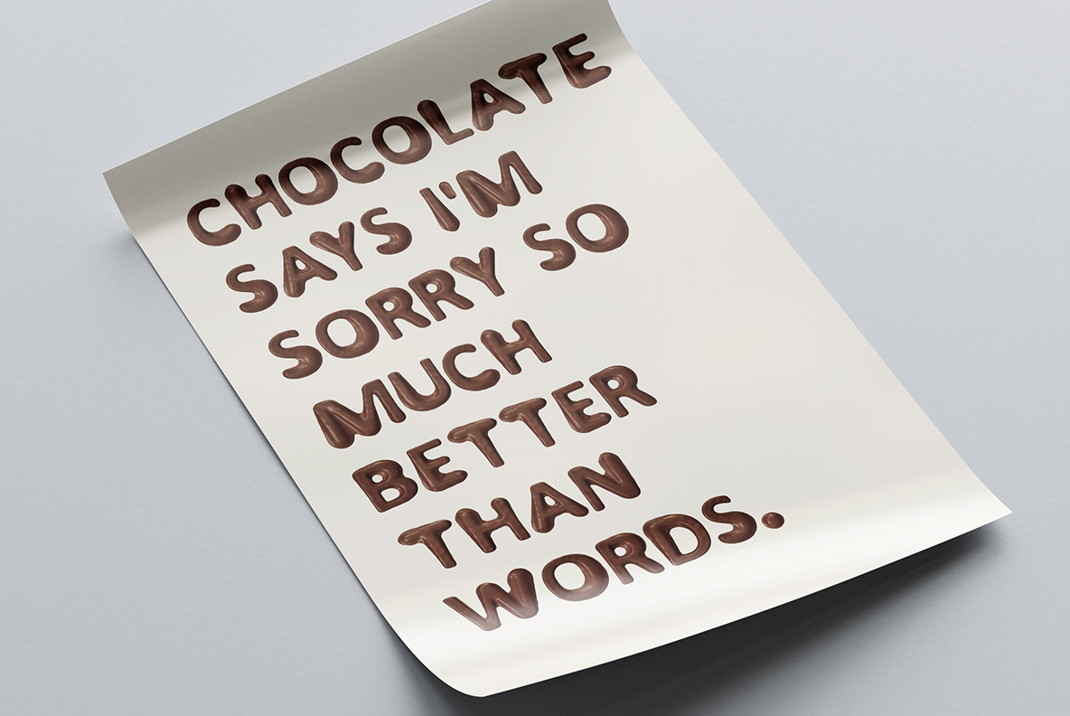 White poster with Choco Melt Font. Chocolate OpenType Typeface Made By Handmade Font
