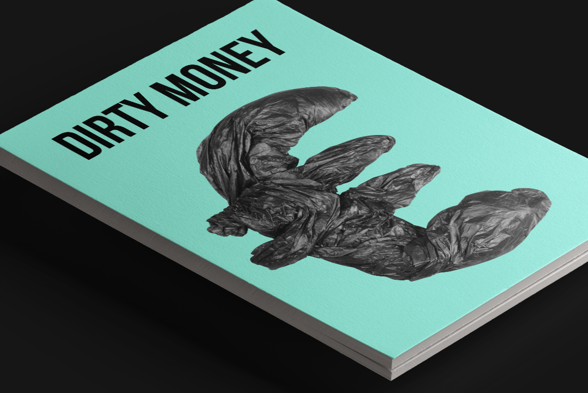 Garbage Pack Font teal book cover Teal book cover mockup with a large crumpled letter from the Garbage Pack Font