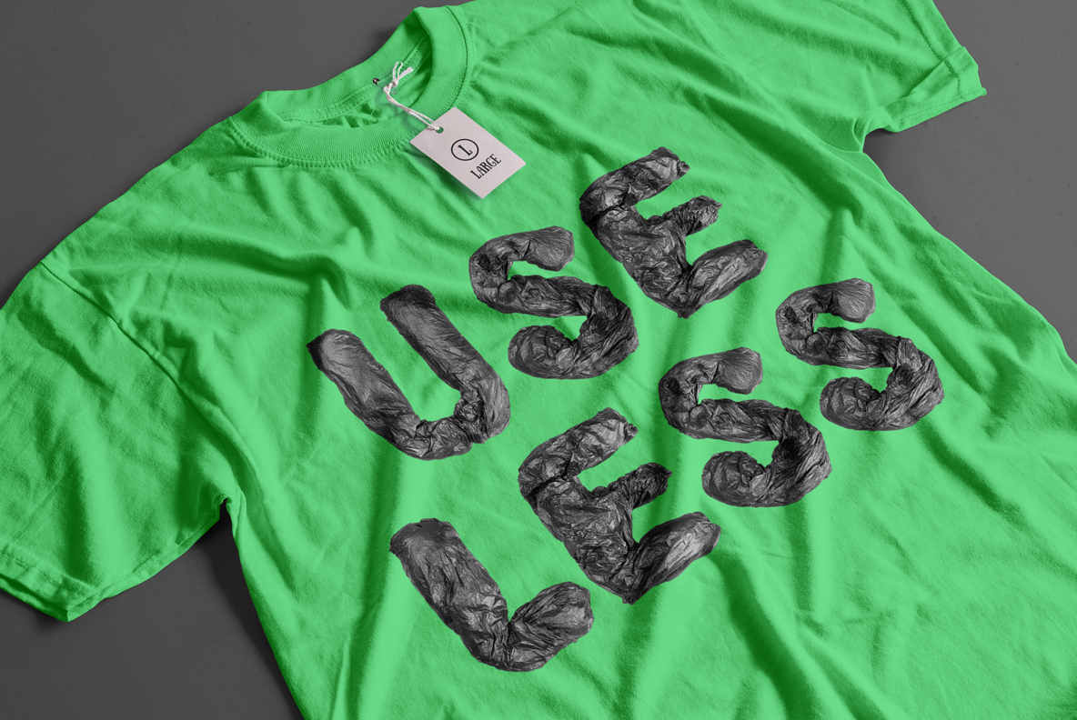 Garbage Pack Font green t-shirt print Green t-shirt printed with two short words in the Garbage Pack Font