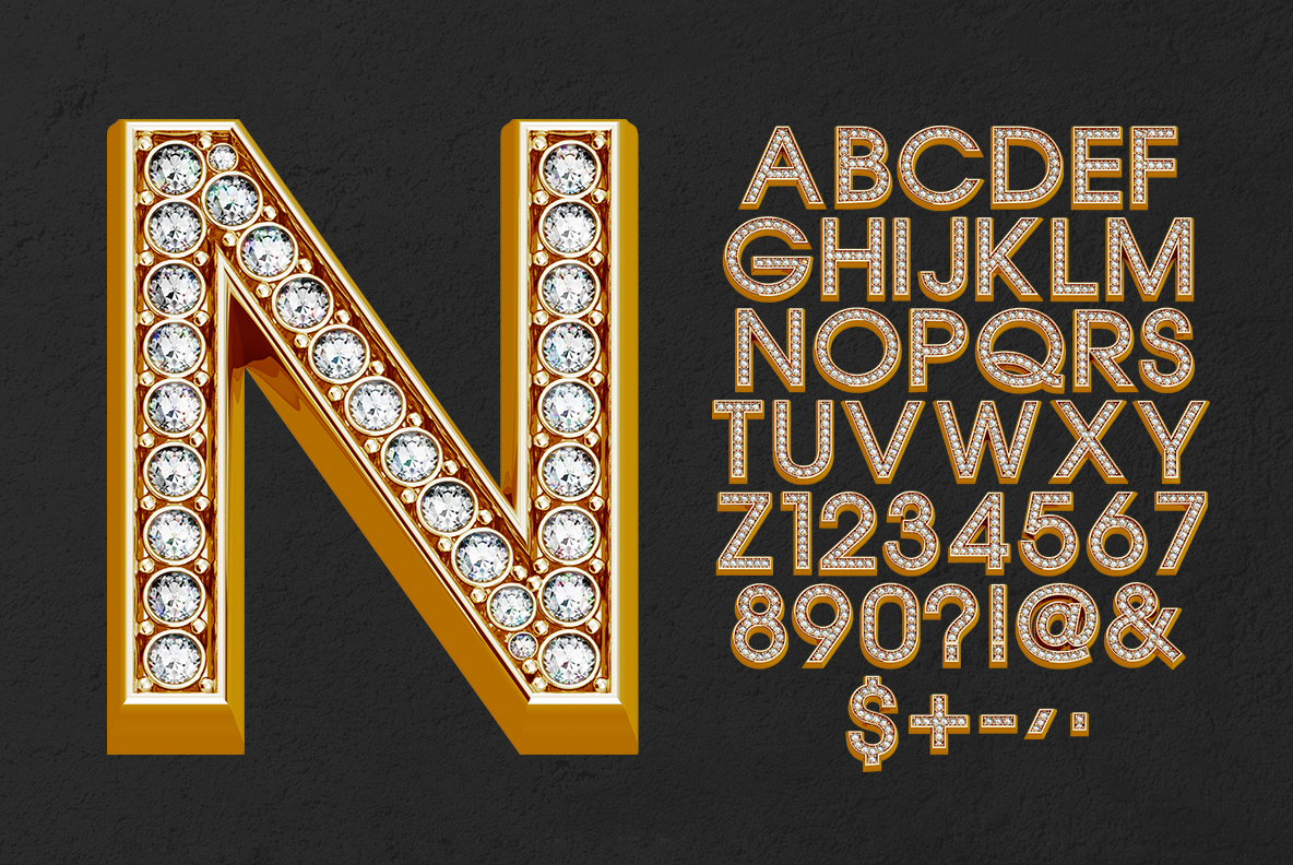 Alphabet of the Shine Font. Glam OpenType Typeface Made By Handmade Font