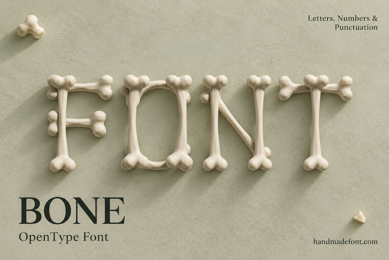 Bone Font Sage Cover Bone Font cover spelling FONT in pale bones on a sage green background