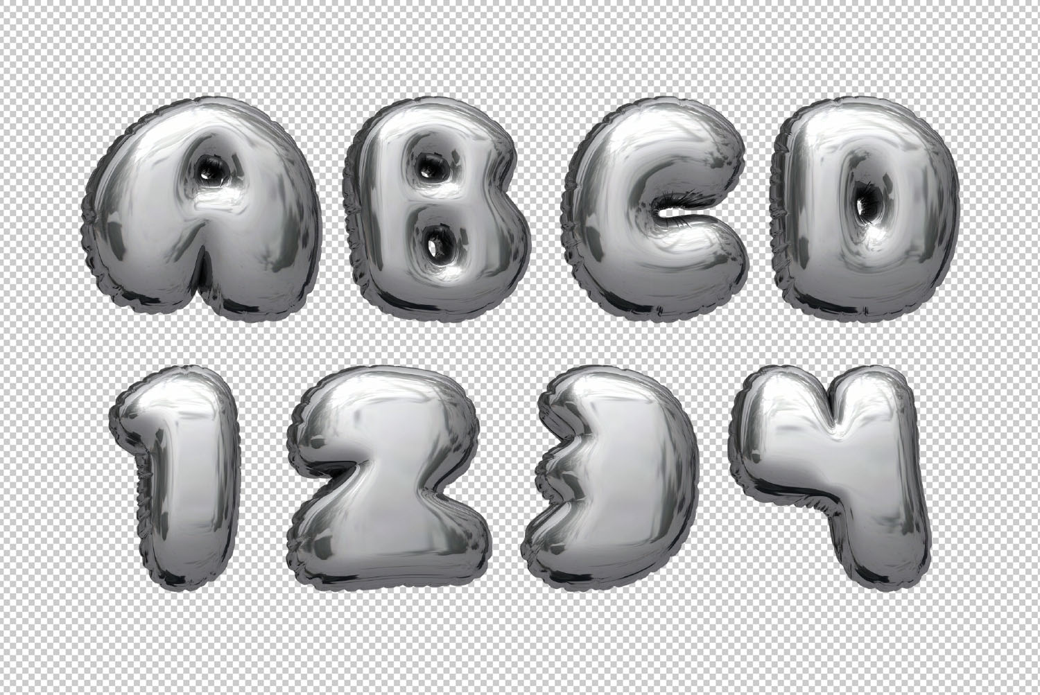 Chrome Balloon Font transparent PNG letters Separate transparent PNG letters and numbers of the Chrome Balloon Font