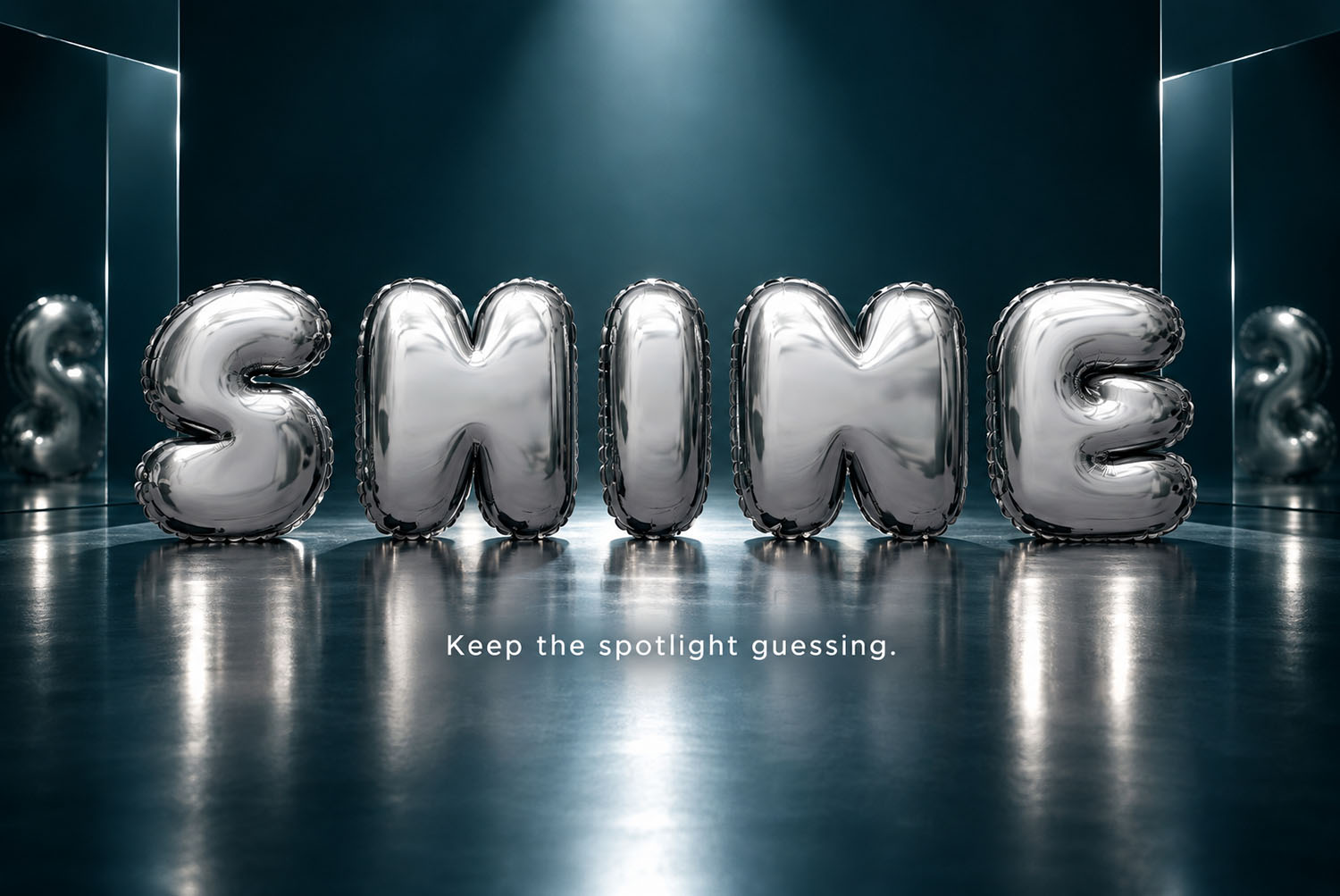 Chrome Balloon Font stage lighting The word SHINE in the Chrome Balloon Font lit on a dark studio stage