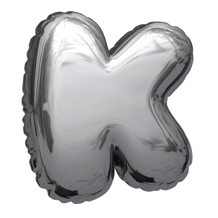 Letter K of the Chrome Balloon Font on a transparent background