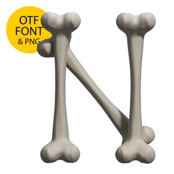 Letter N of the Bone Font on a light square with the OTF and PNG badge