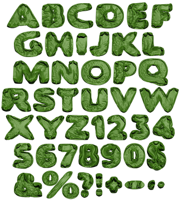 Green Blowup Font Alphabet
