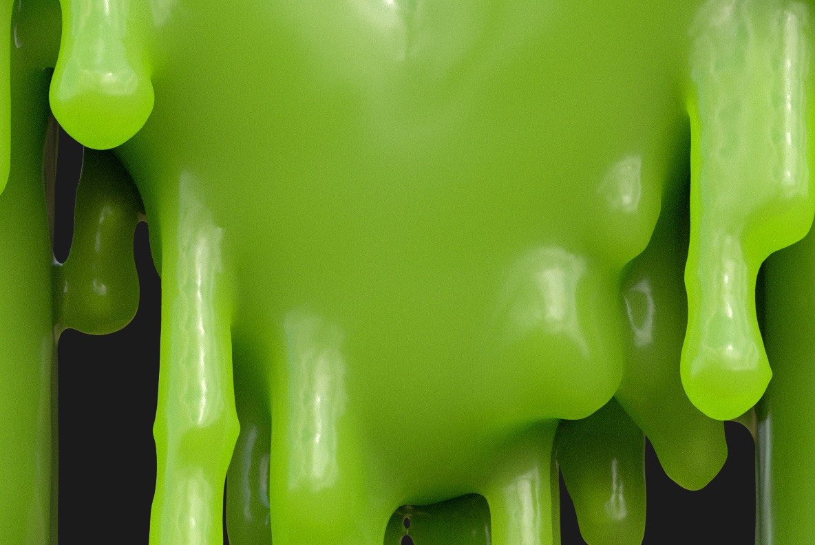 Closeup of the Green Melted Monster Alphabet Made By Handmadefont.com
