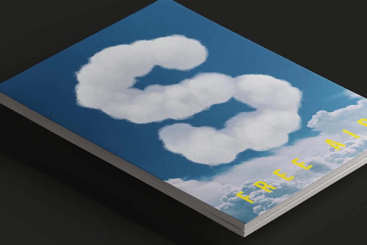 White Clouds Font OpenType Typeface SVG. Magazine cover with sky clouds font