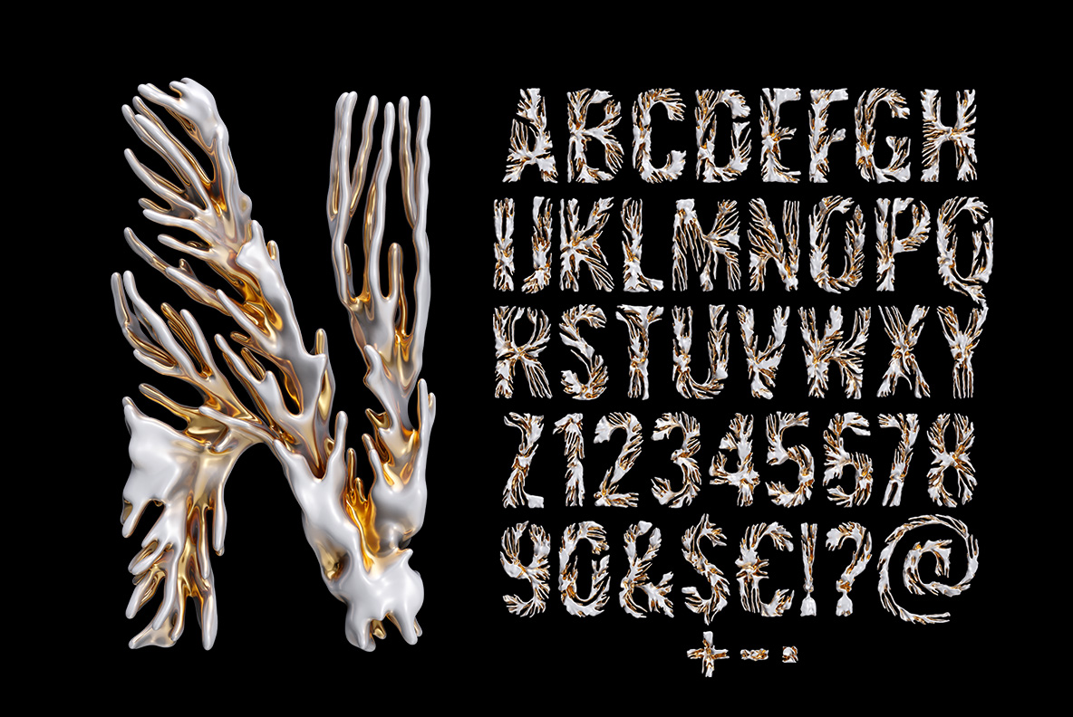 Modern Coral Font OpenType Typeface SVG. Alphabet