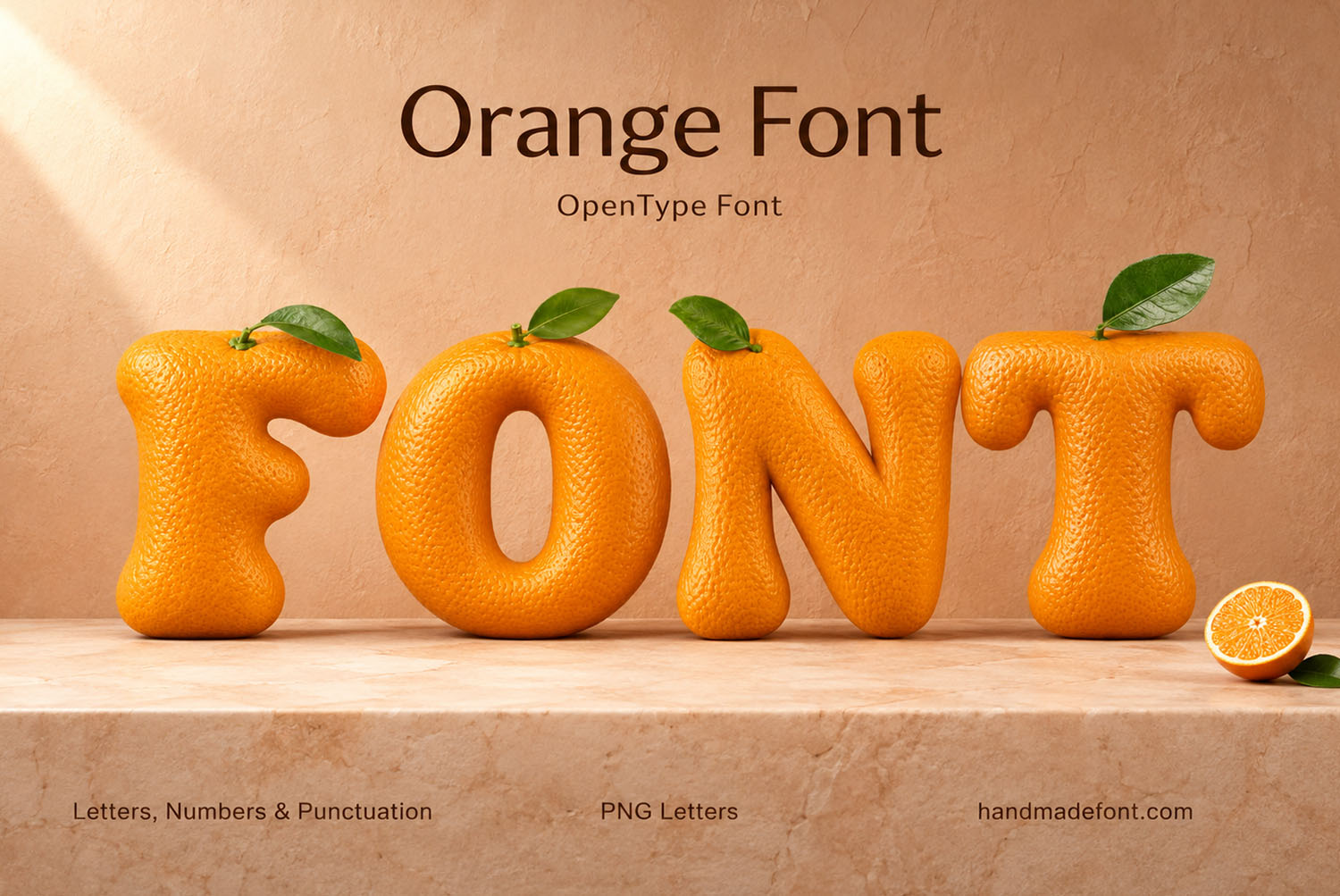 Orange Font Pedestal Title Card orange font FONT title card on a stone shelf