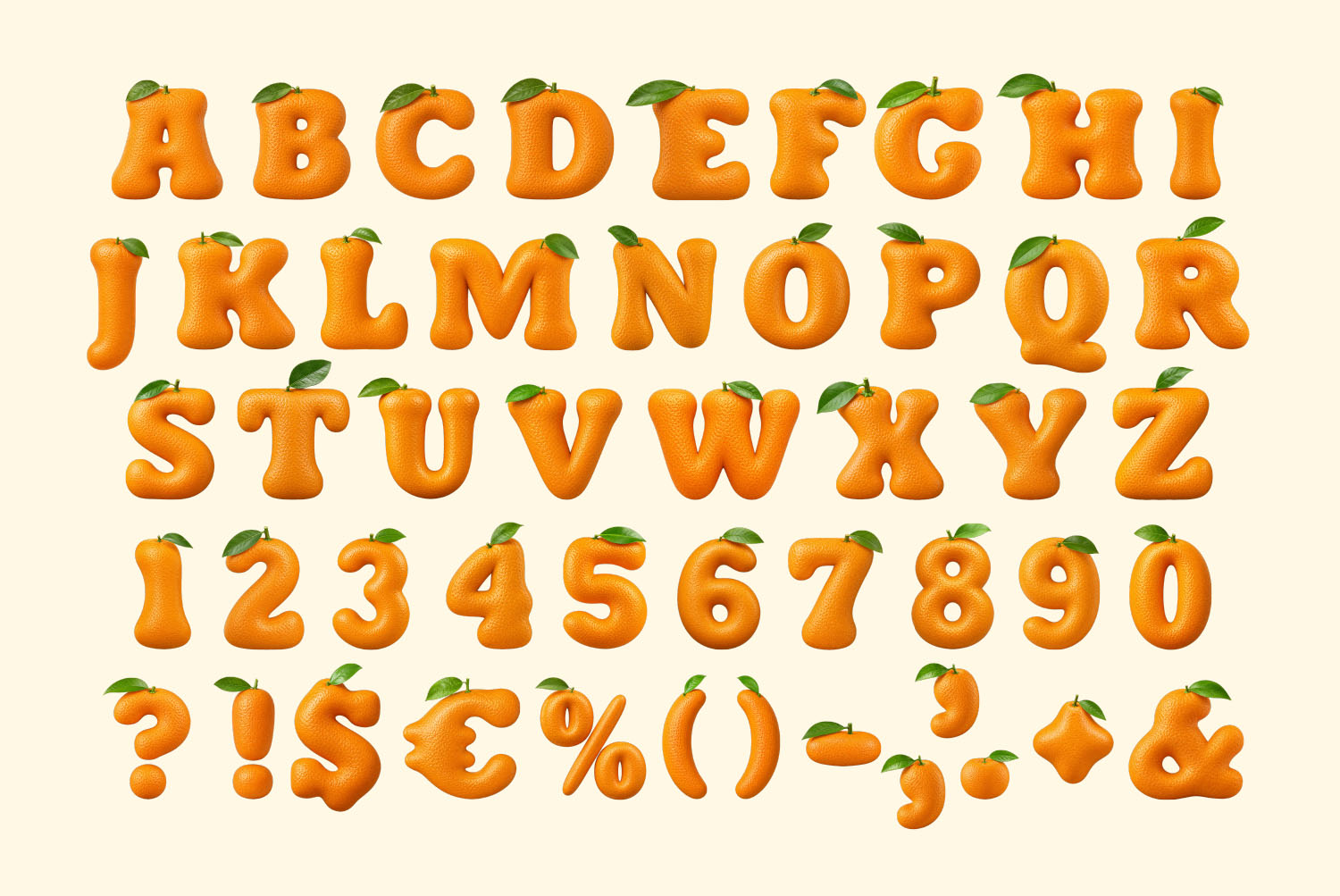 Orange Font Full Character Set orange font alphabet numbers and symbols