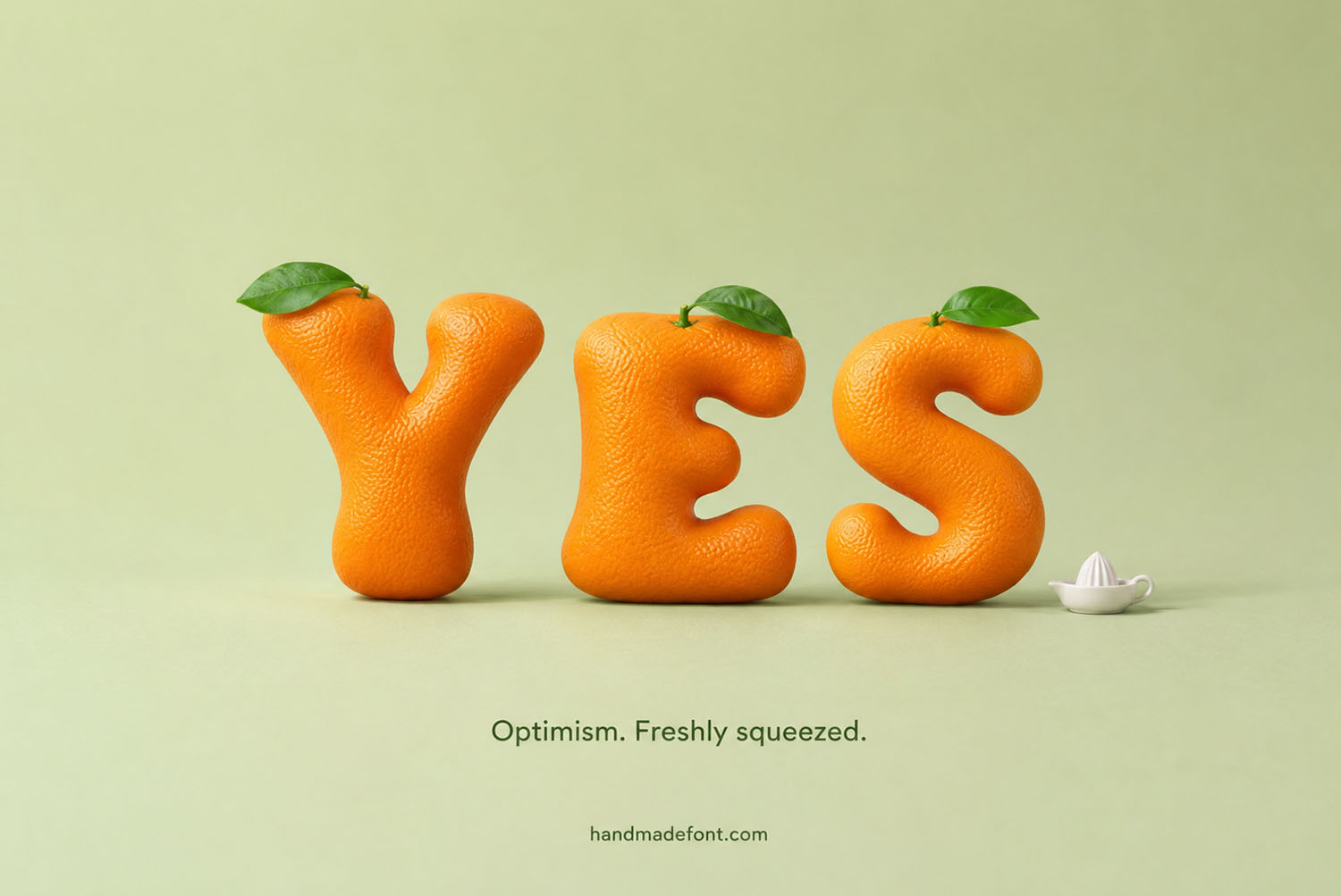 Orange Font Juicer Mockup orange font used in YES poster with a juicer