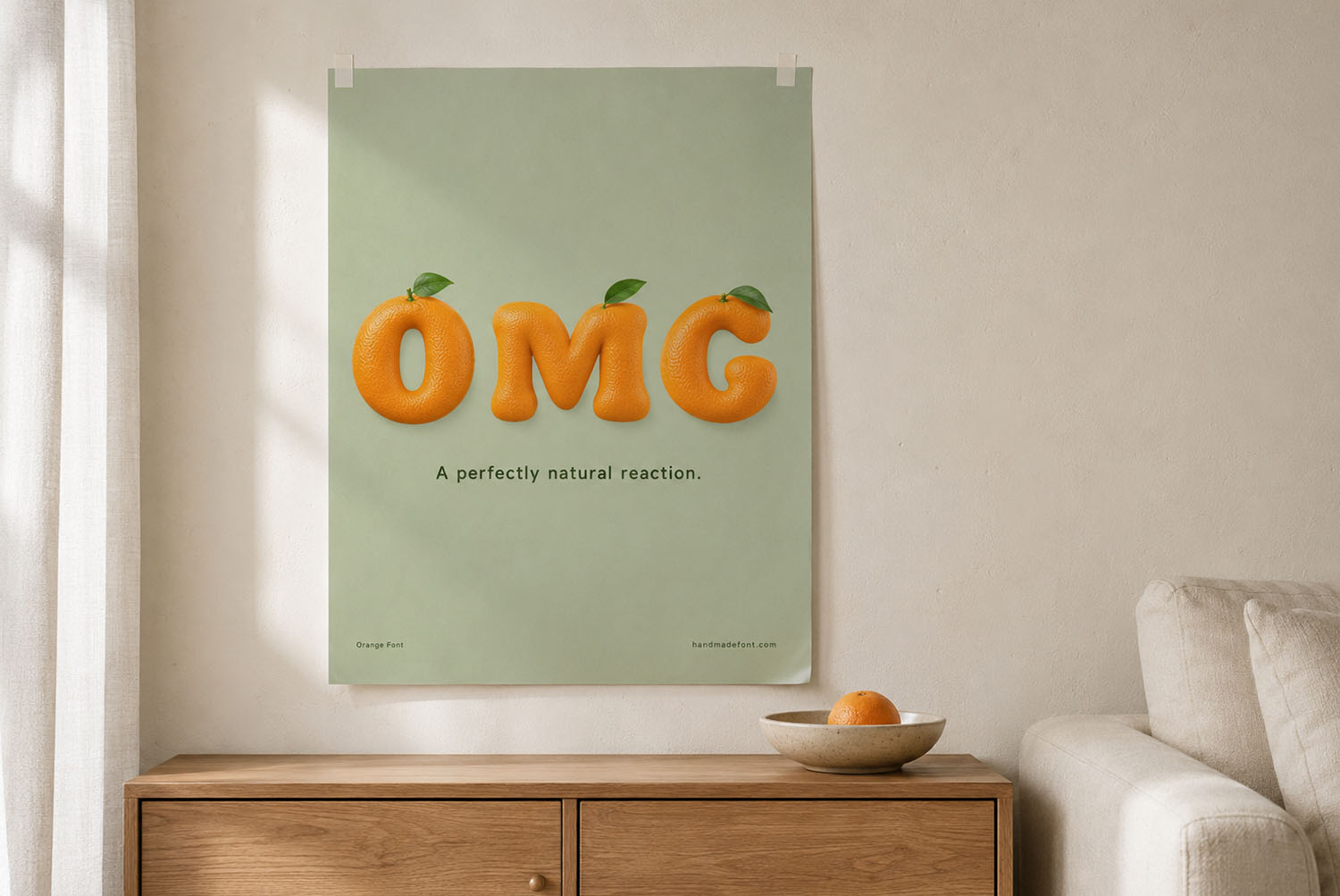 Orange Font Wall Poster Mockup orange font on OMG framed wall poster