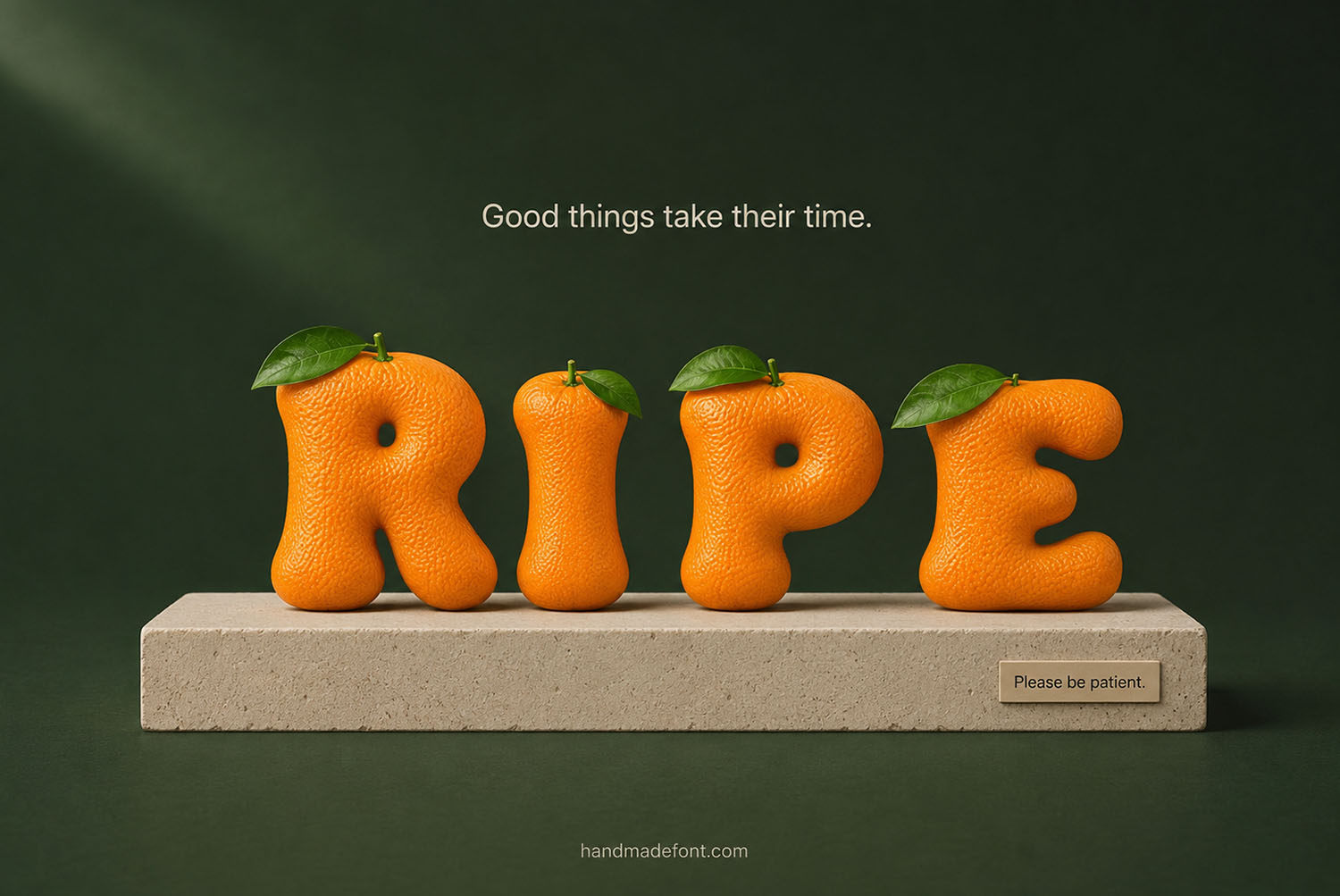 Orange Font Pedestal Display Mockup orange font RIPE display on a stone pedestal