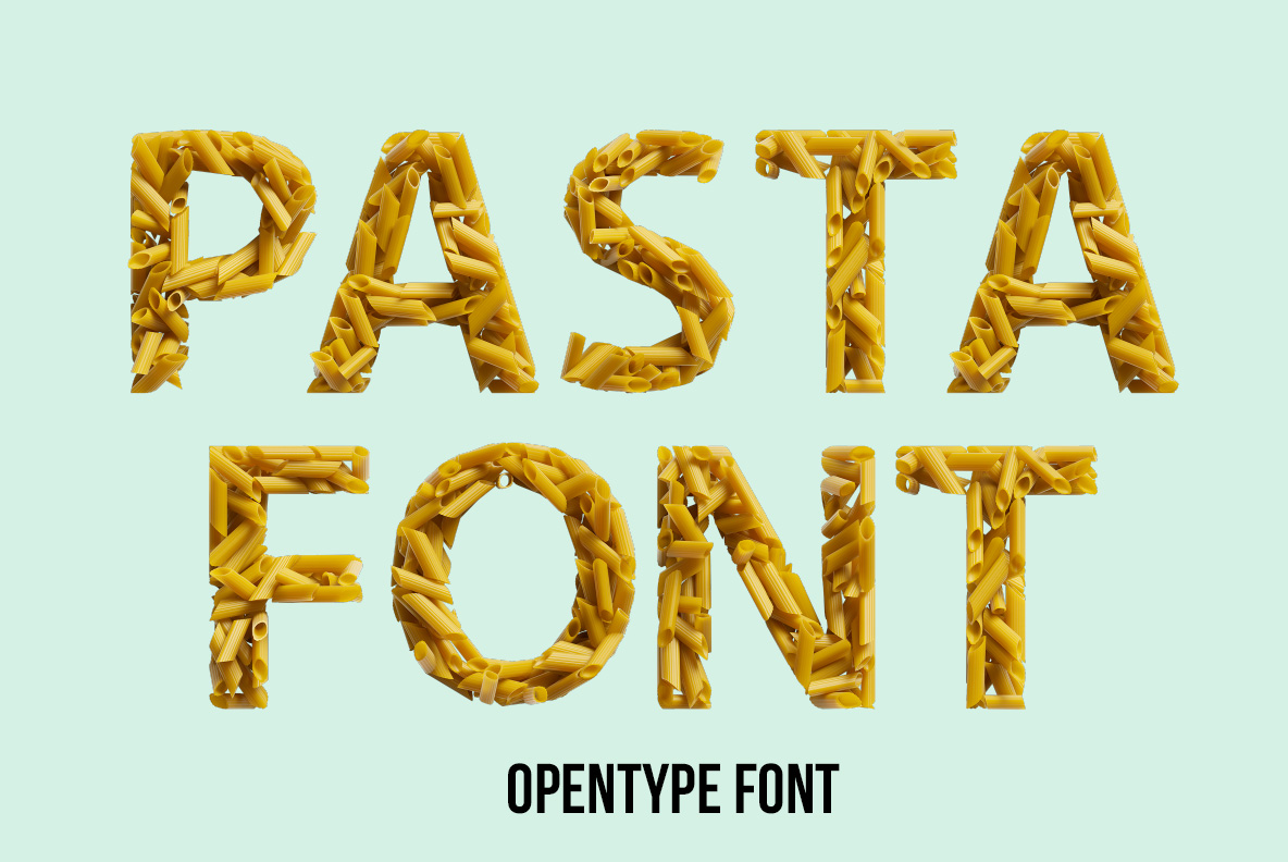 Cover of the Pasta Font. Italian OpenType Typeface Made By Handmade Font