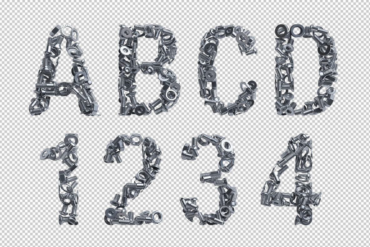 Nuts And Bolts Font OpenType Typeface SVG. Photoshop test