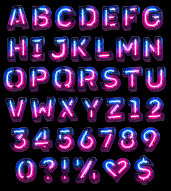 Ultra Violet Neon alphabet - Handmadefont