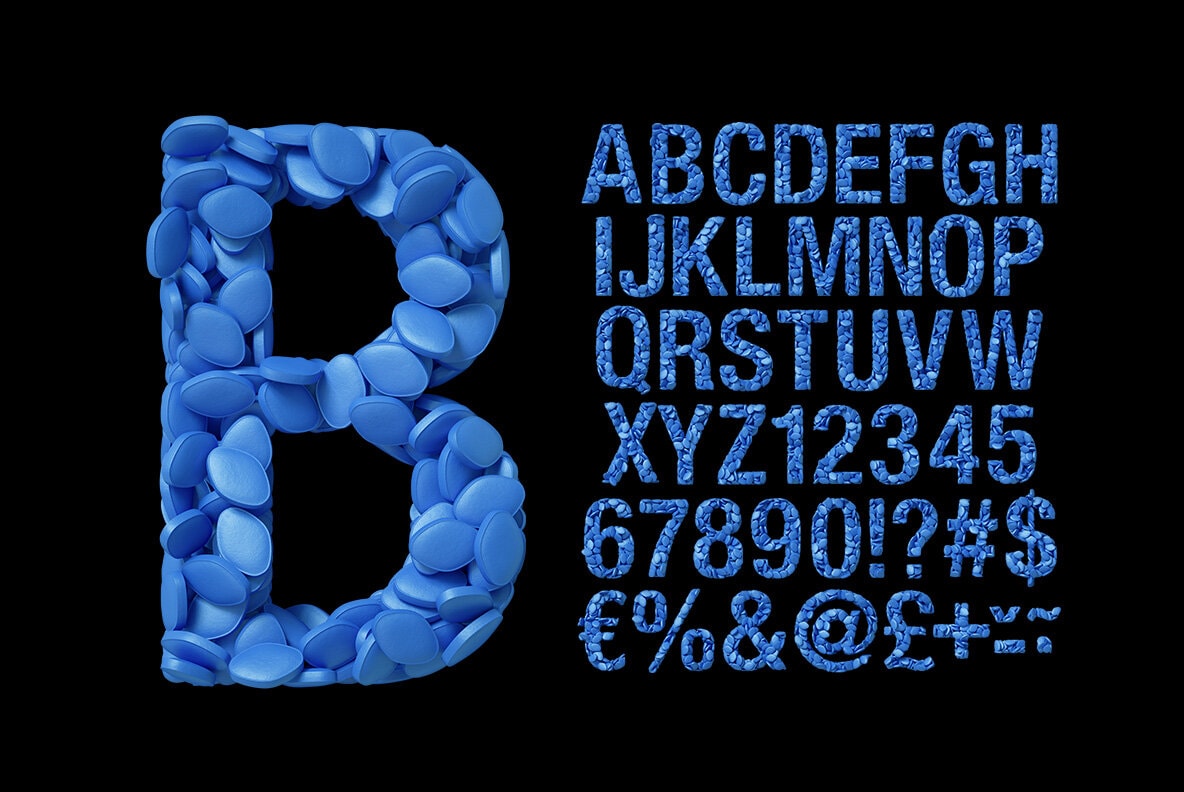 blue Viagra pills Alphabet.