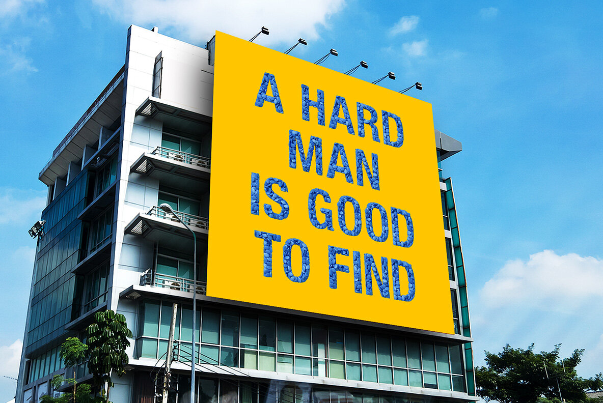 Street billboard with the blue Viagra pills Alphabet.