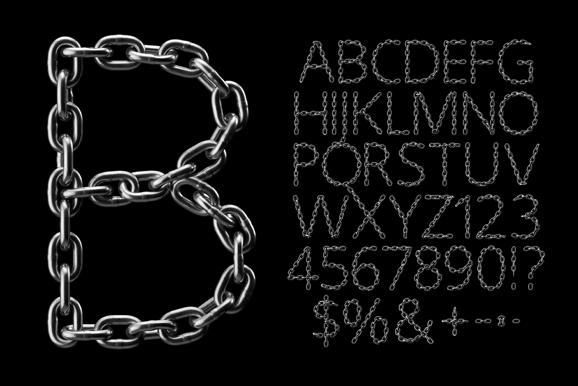 Silver Chain Font title card Silver Chain Font title card with polished chrome links on black