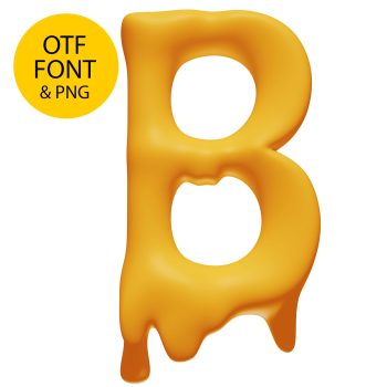 Letter B of the Melting Font on a light square with the OTF and PNG badge