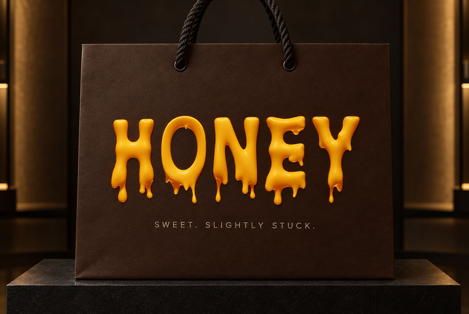 Melting Font HONEY Shopping Bag Dark brown shopping bag with HONEY in the Melting Font