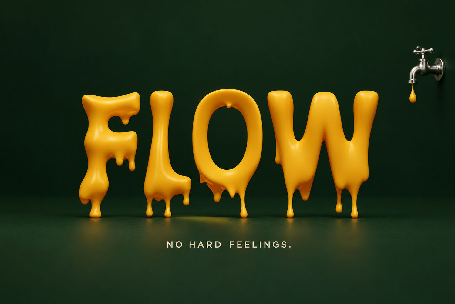 Melting Font FLOW Under a Tap FLOW in the Melting Font on dark green beneath a dripping brass tap