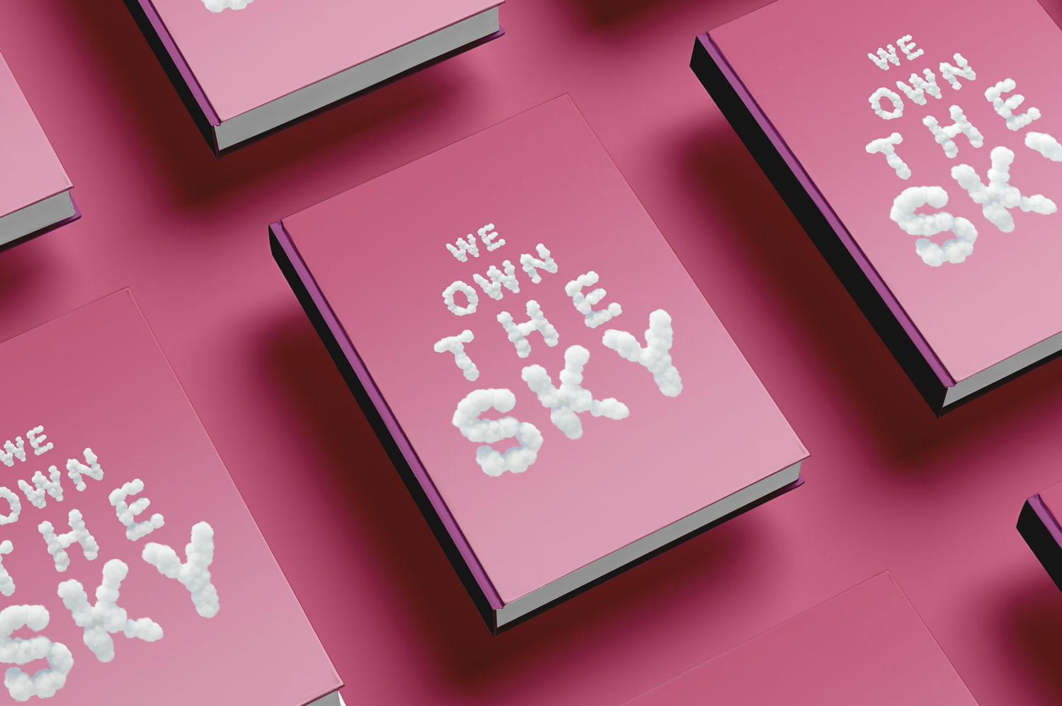 Pink Book Covers in the White Cloud Font Rows of pink book covers with a cloud-lettered title set in the White Cloud Font