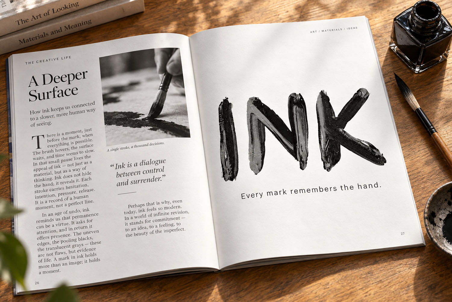Magazine spread set in the Black Paint Font Magazine spread with the word INK set in the Black Paint Font