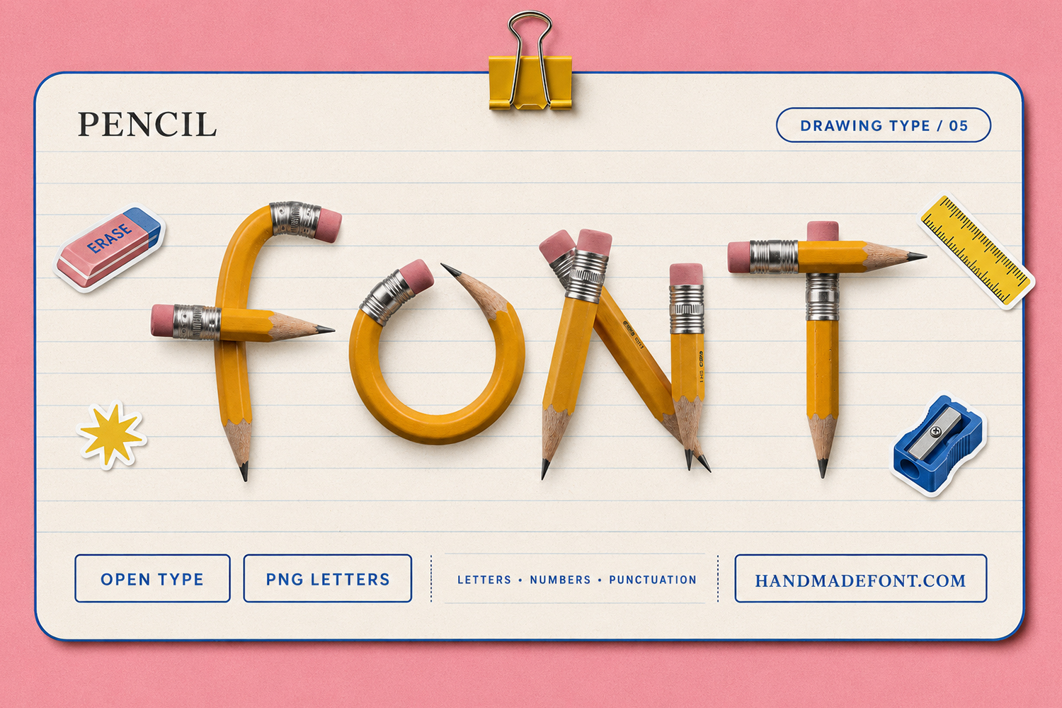 Pencil Font – Creative Typeface Design Pencil Font displayed on a playful stationery-inspired layout