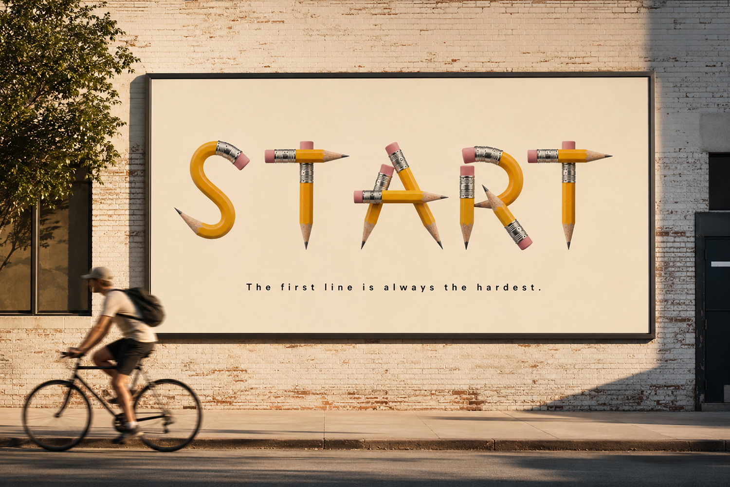 Pencil Font – START Billboard Mockup START billboard featuring realistic Pencil Font lettering