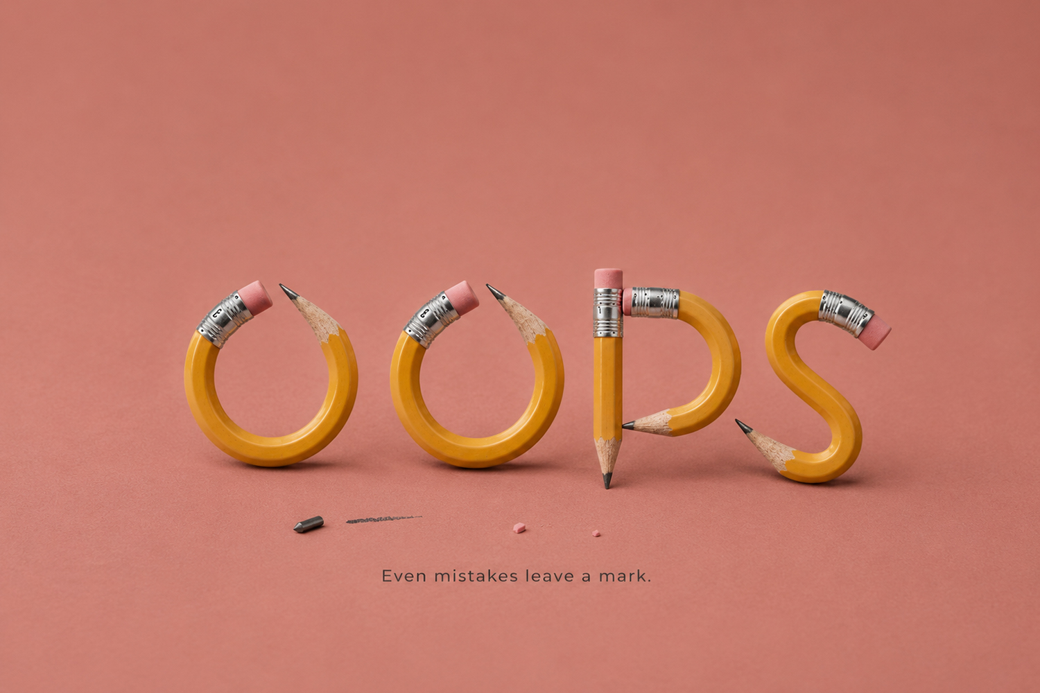 Pencil Font – OOPS Creative Lettering OOPS lettering made from curved yellow pencils on pink background