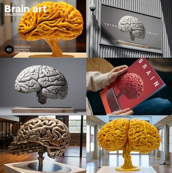 Brain Art. Smart contemporary art with human brain sculptures.