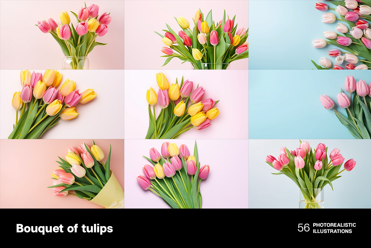 Bouquet of colorful tulips. Festive flowers. Easter and mothers day, International Women's Day