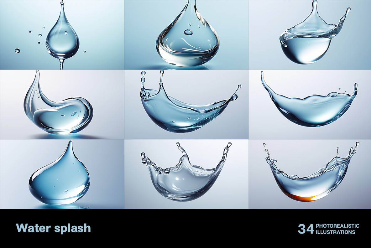 Water Splash images. Over Light Background. Pure blue water splash.