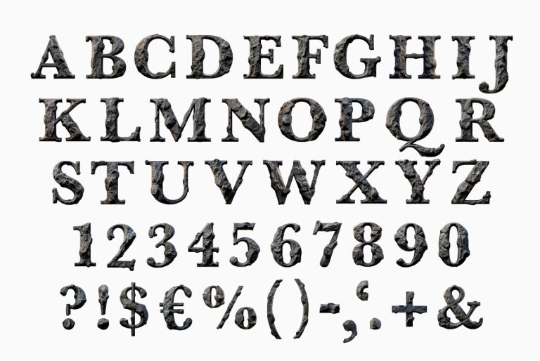 Alphabet Rky Rocky Relief Font - Stone Alphabet | Handmadefont.com
