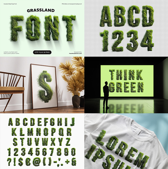 Preview Of The Grassland Font Grass alphabet